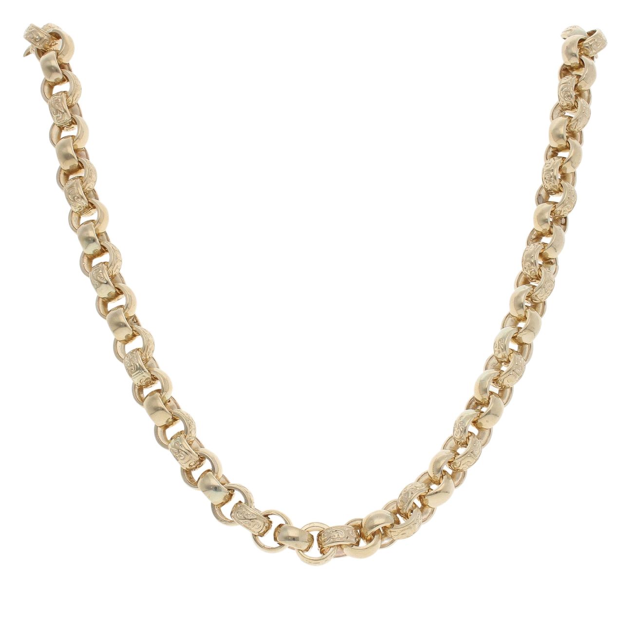 9ct Yellow Gold Patterned And Plain Belcher Chain 26"