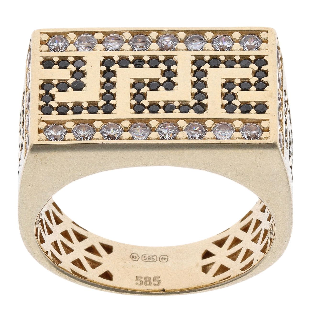 14ct Yellow Gold Cubic Zirconia And Black Gemstone Signet Ring