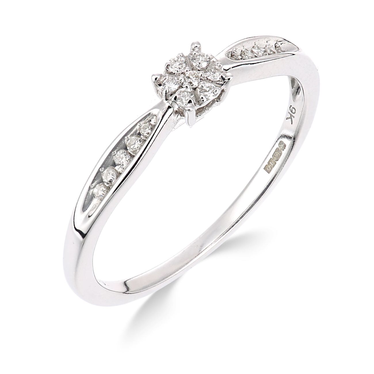 9ct White Gold 0.10ct Diamond Cluster Ring