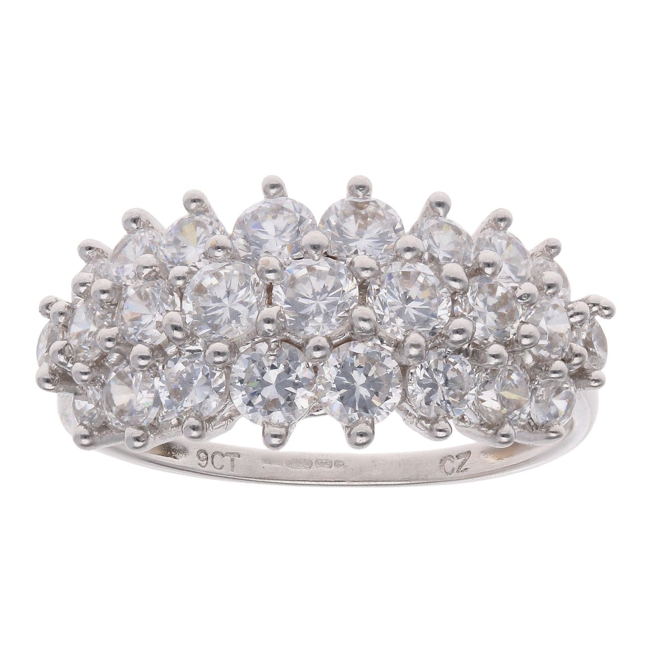 9ct Yellow Gold Cubic Zirconia Three Row Ring