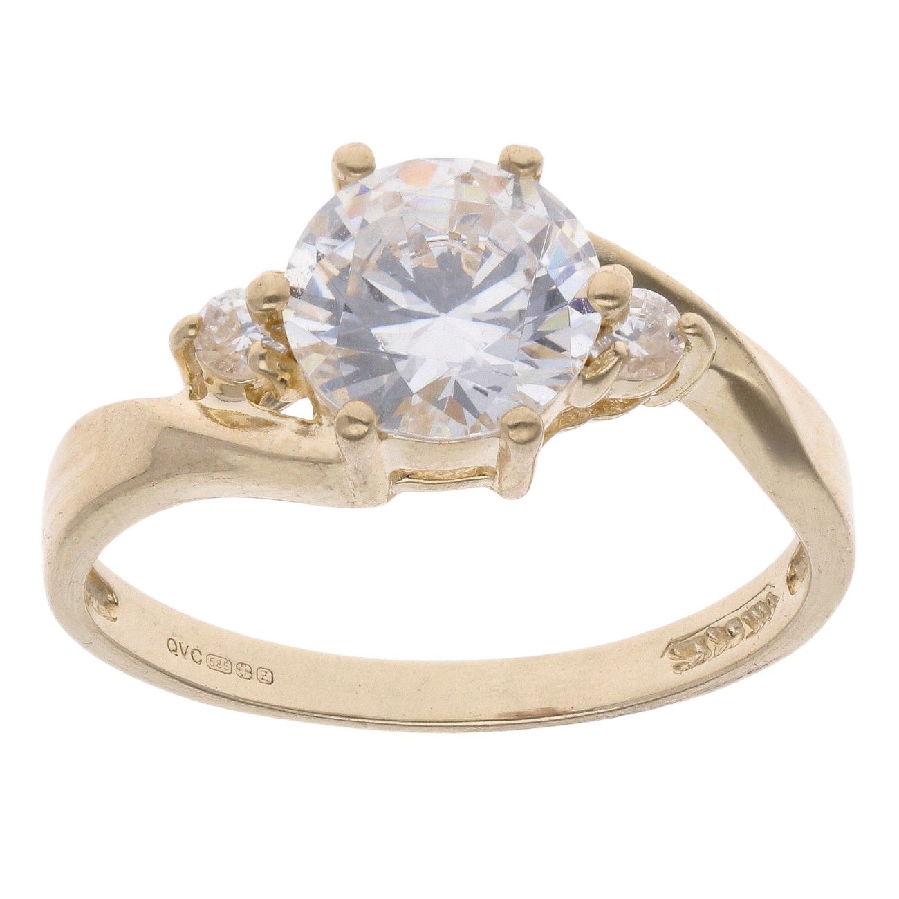 14ct Yellow Gold Cubic Zirconia Three Stone Ring