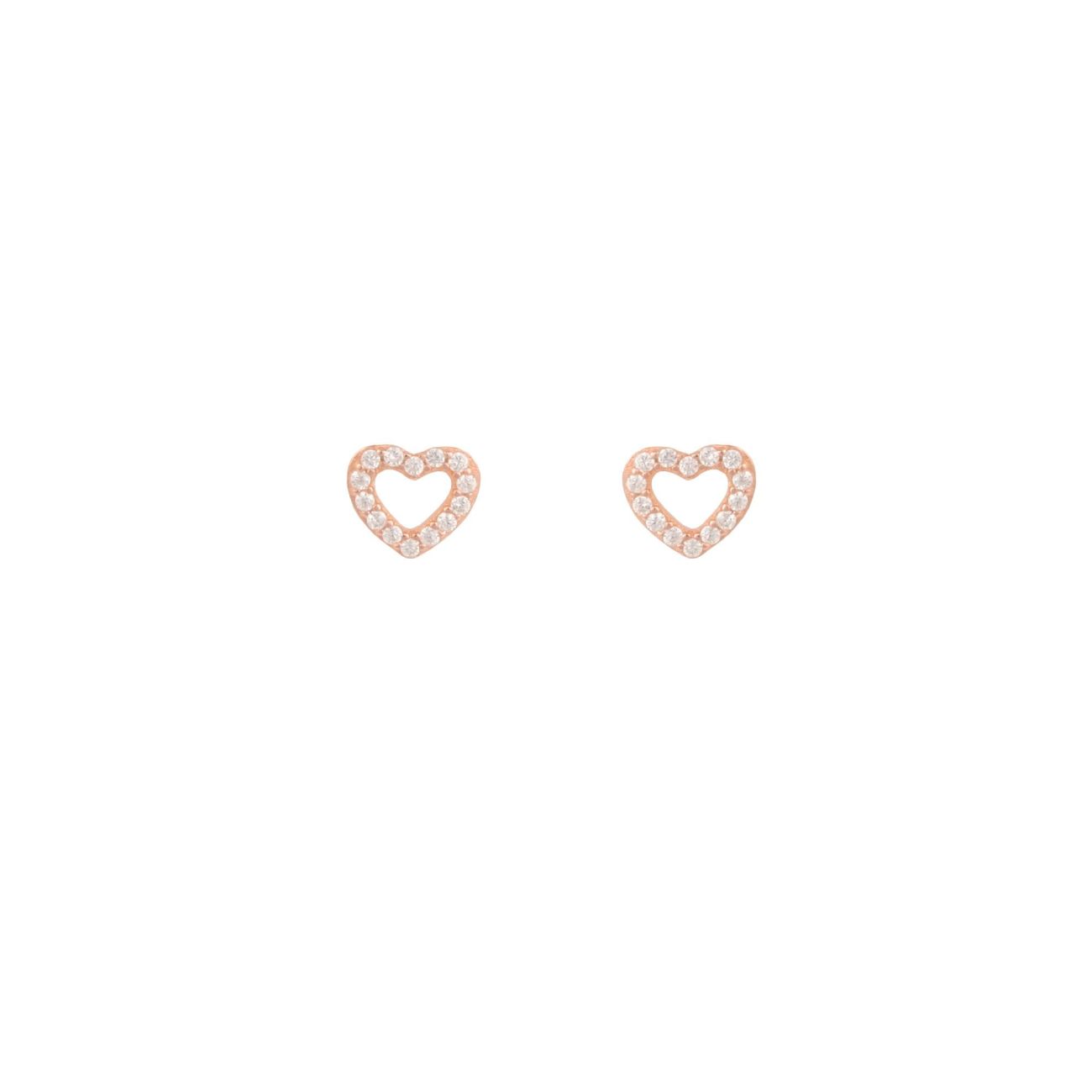 Rose Gold Plated Sterling Silver Tiny Heart Cubic Zirconia Stud Earrings
