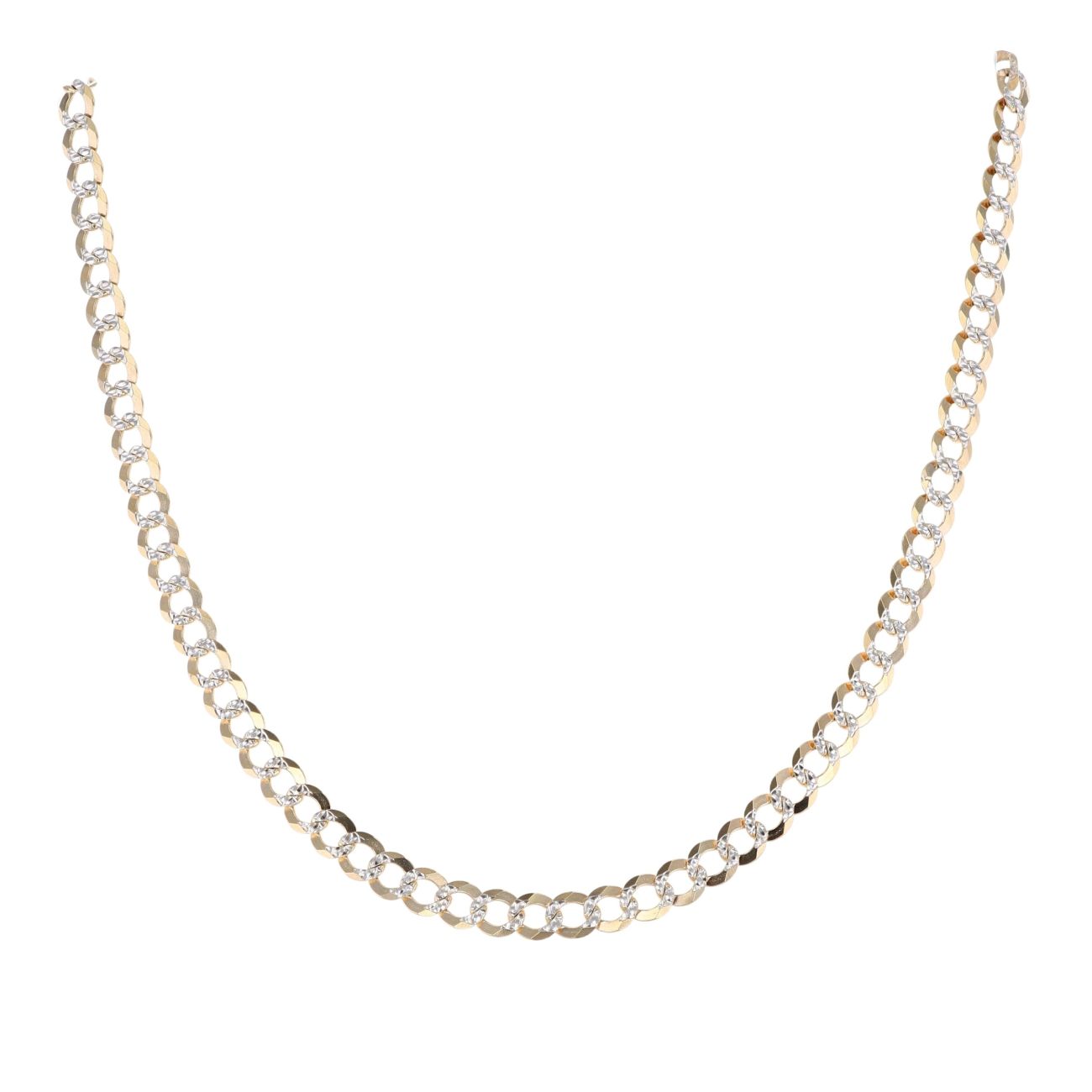9ct Yellow And White Gold Patterned Curb Chain 16"