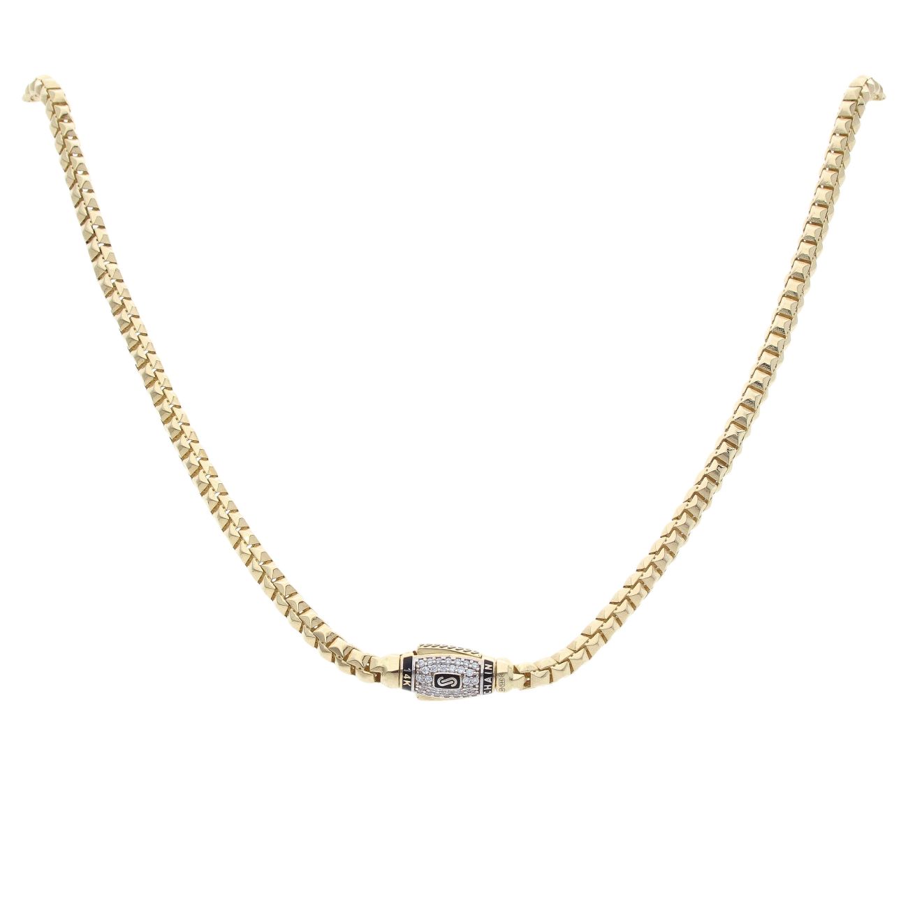 14ct Yellow Gold Monaco Cube Pave Lock Chain 28"
