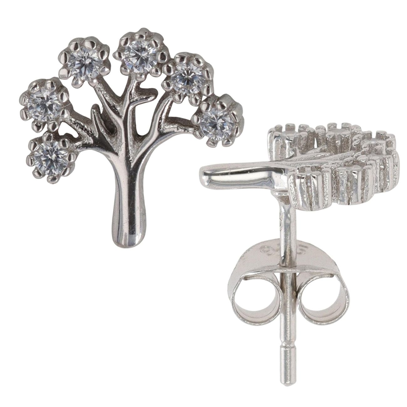Silver Cubic Zirconia Tree Of Life Stud Earrings By Icesia
