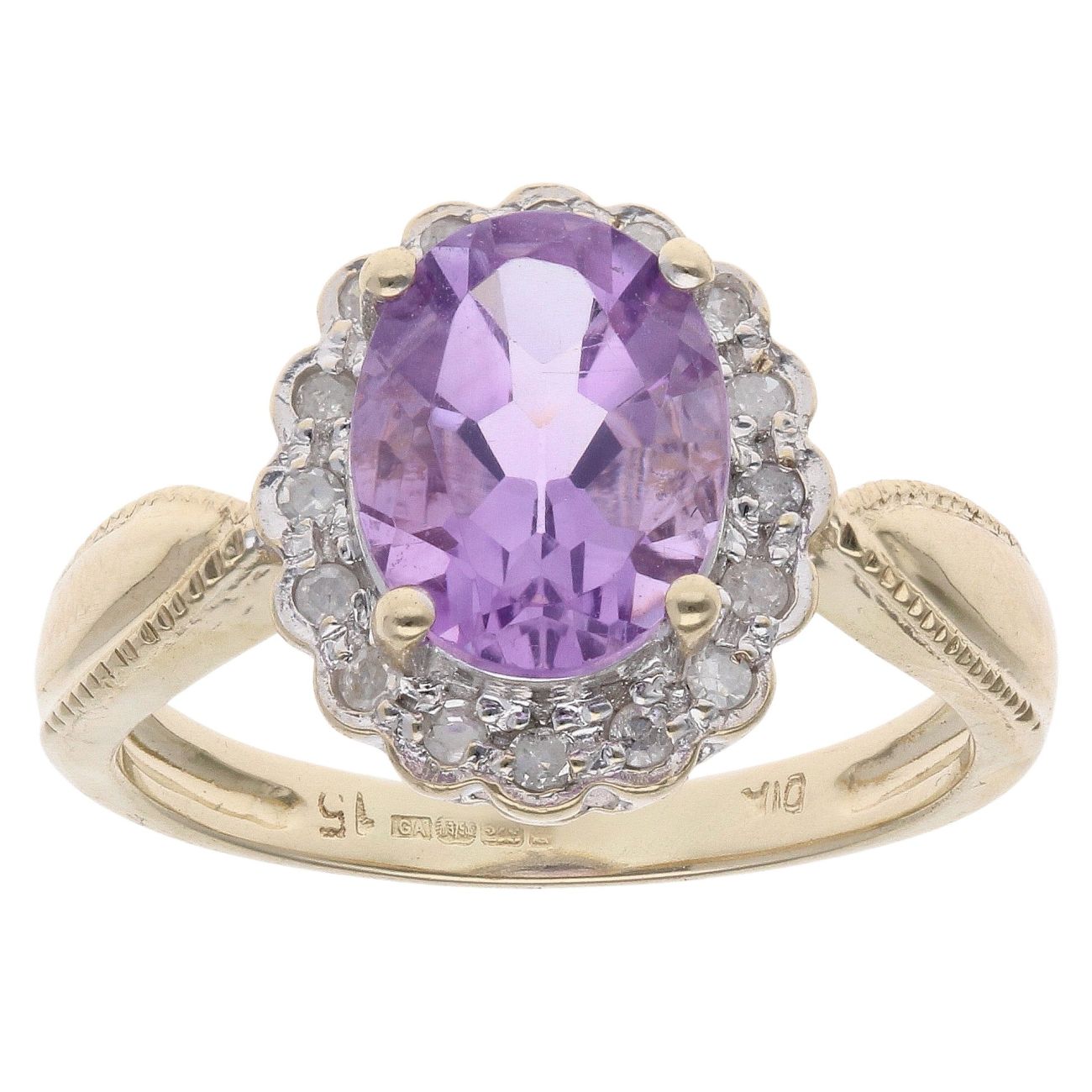 9ct Yellow Gold 0.15ct Diamond And Amethyst Cluster Ring