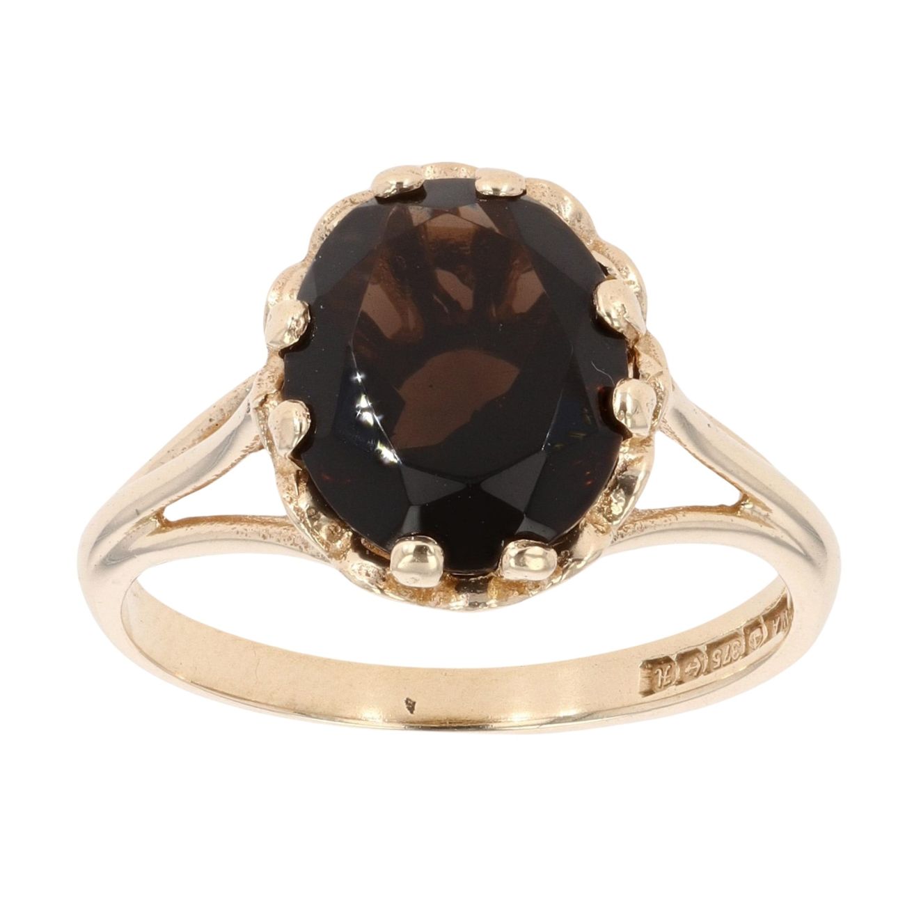 9ct Yellow Gold Smoky Quartz Single Stone Ring