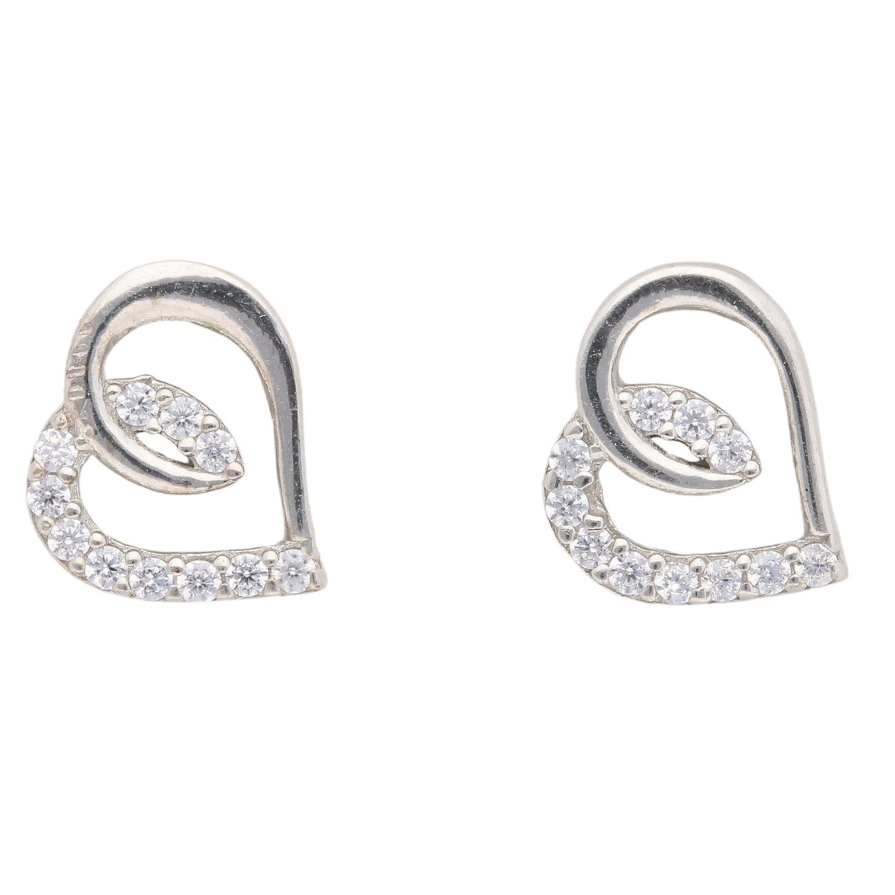 Silver Cubic Zirconia Heart Stud Earrings by Icesia