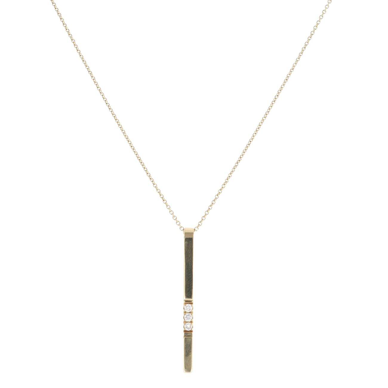 18ct Yellow Gold 0.12ct Brilliant Cut Diamond Bar Pendant And Chain 20"