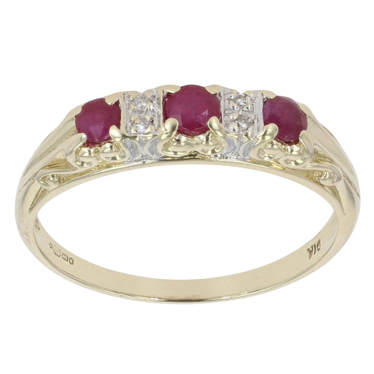 9ct Yellow Gold Ruby and 0.02ct Diamond Fancy Ring