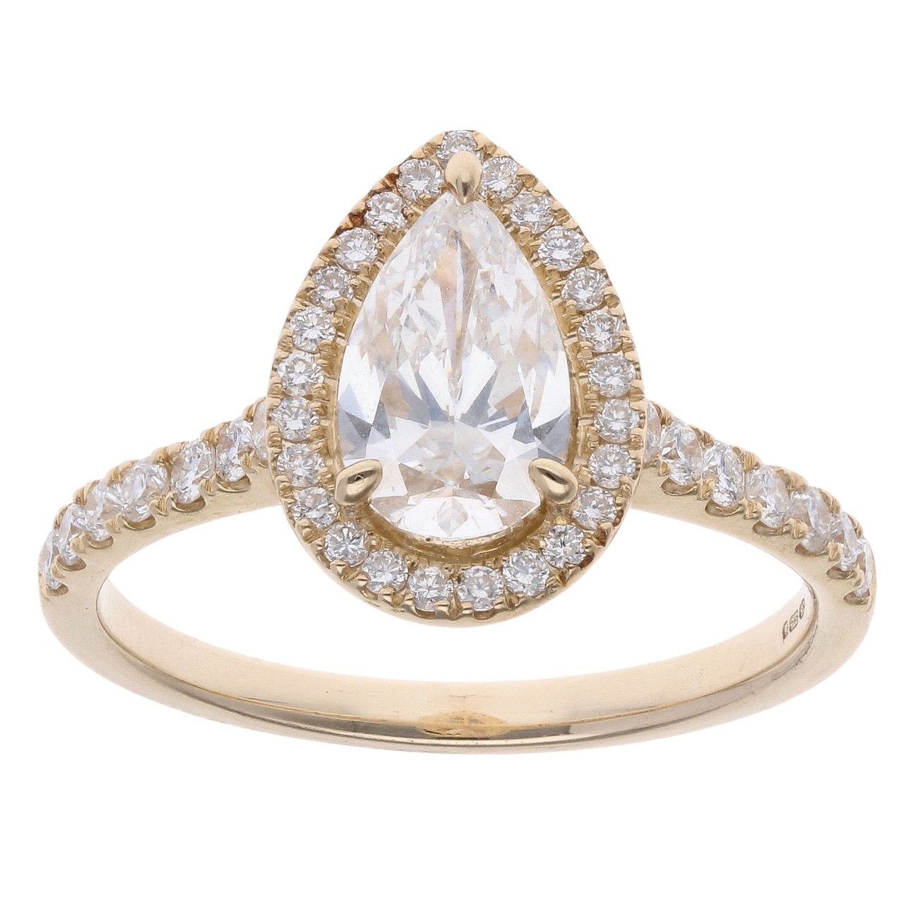 Lab Grown 9ct Yellow Gold 1.75ct Pear And Brilliant Cut Diamond Cluster Ring