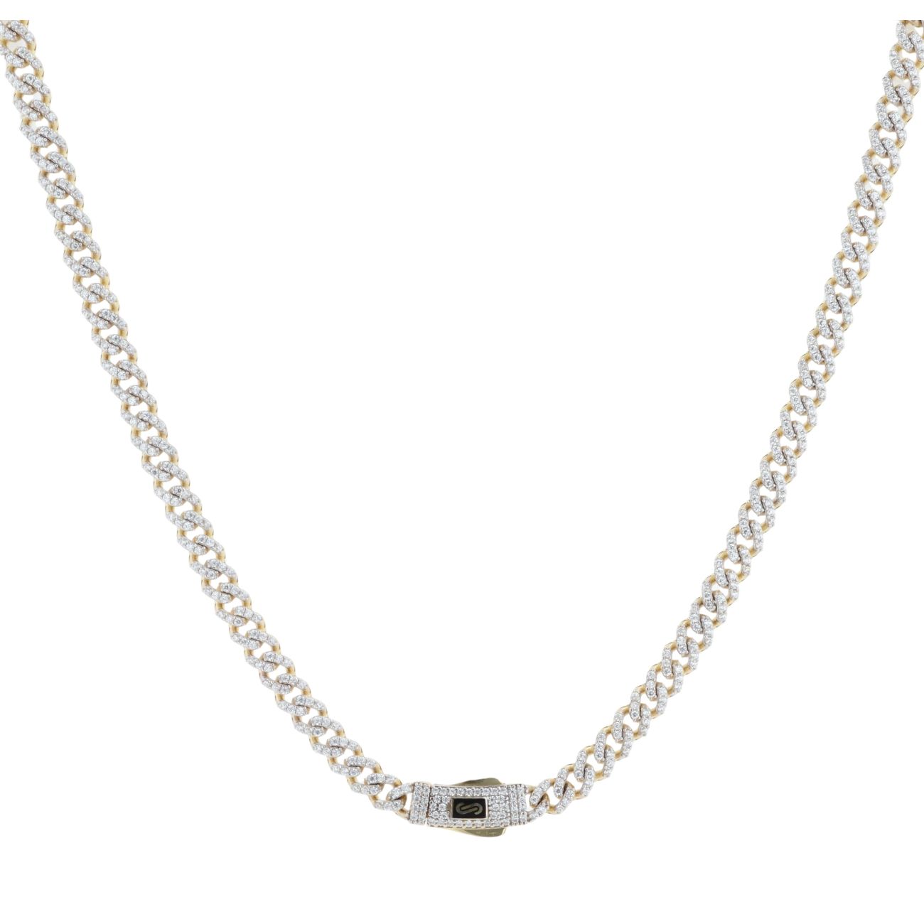14ct Yellow Gold Monaco Curb Classic Full Cubic Zirconia Pave Lock Chain 20"