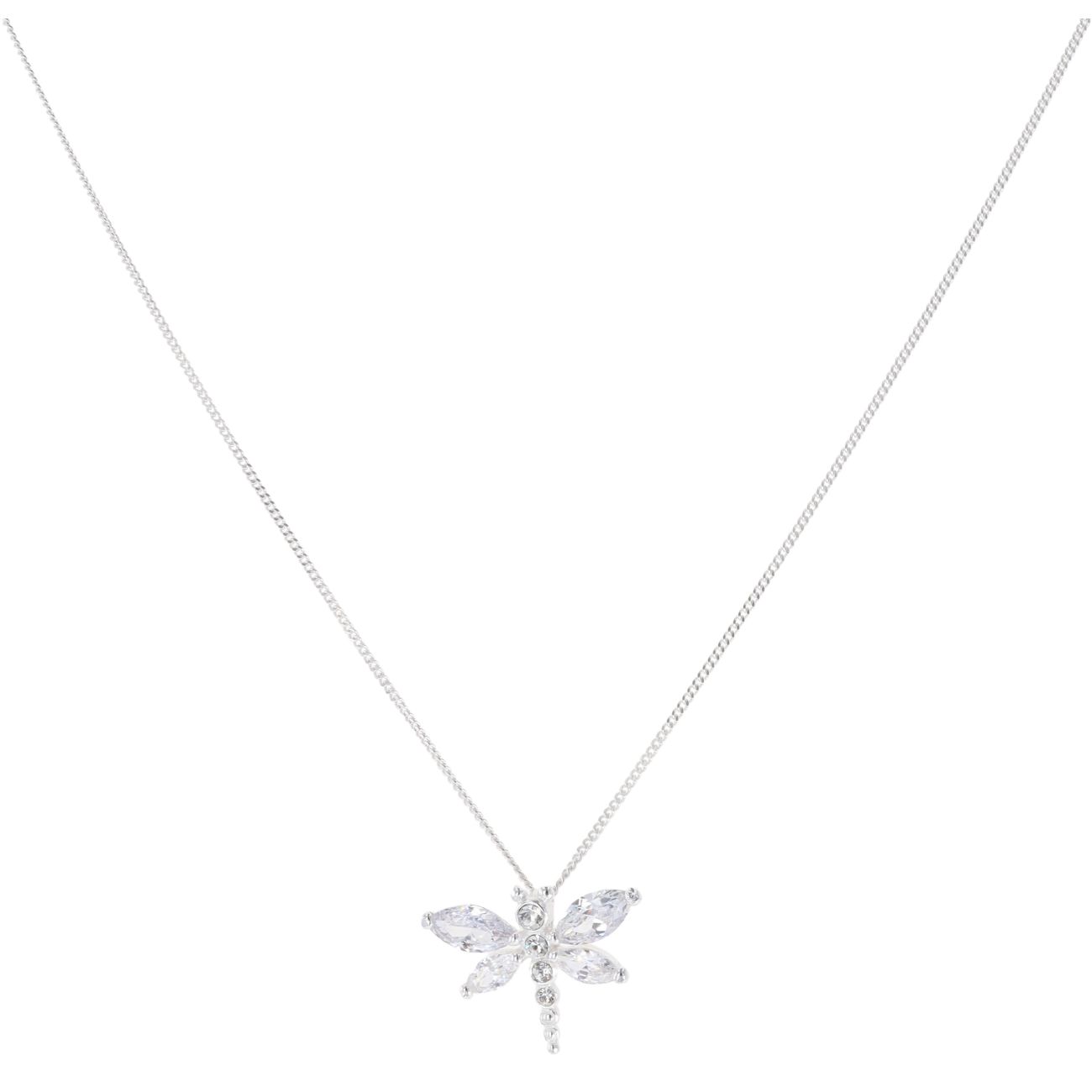 Silver Cubic Zirconia Dragonfly Pendant And Chain 18" By Icesia