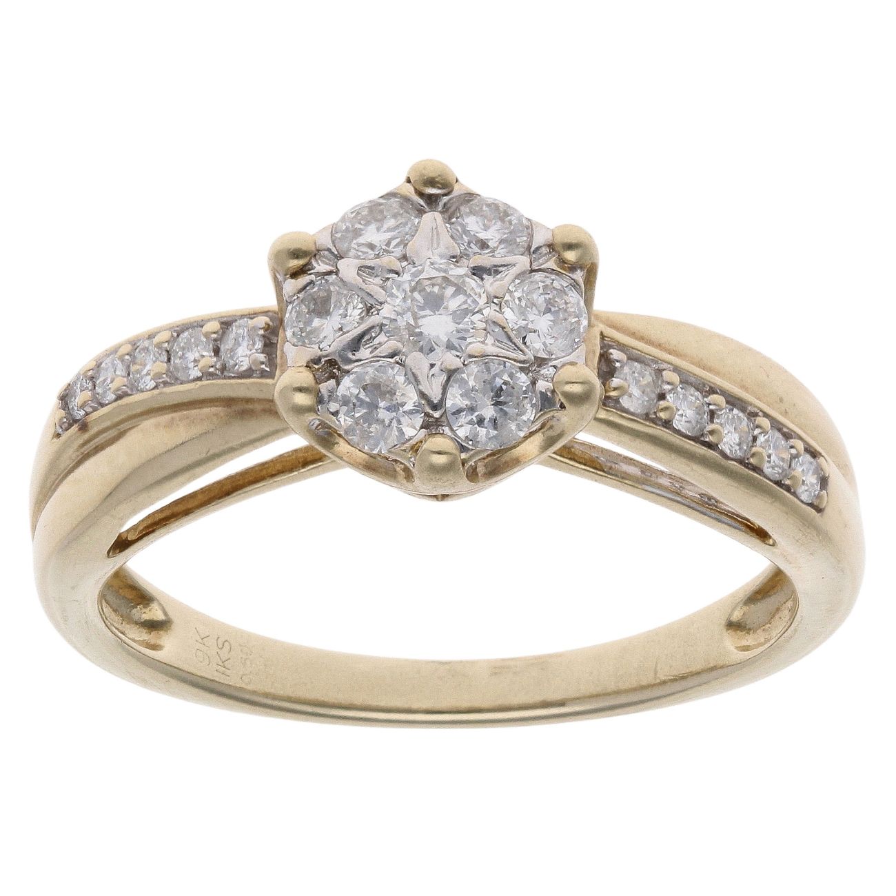 9ct Yellow Gold 0.50ct Brilliant Cut Diamond Cluster Ring