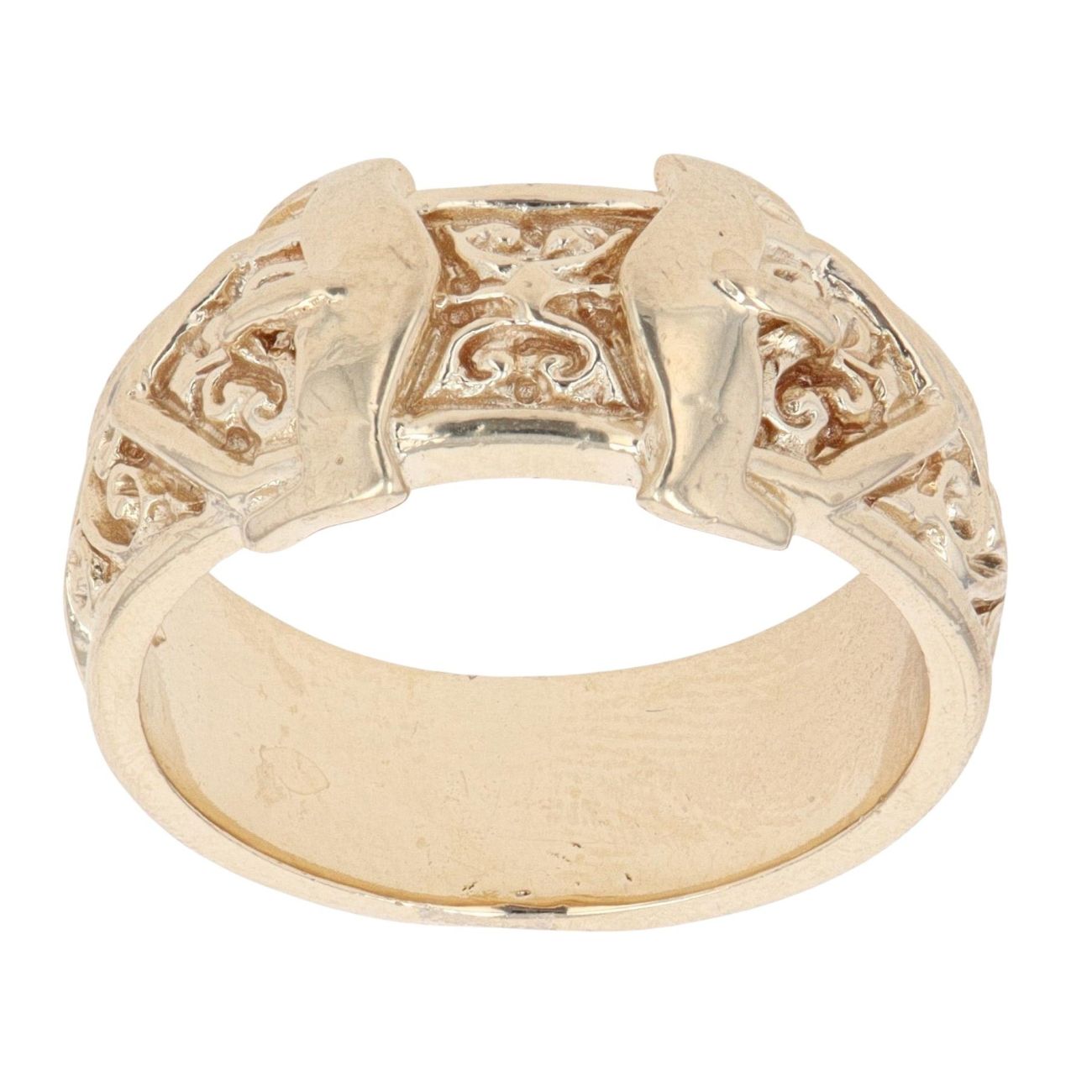 9ct Yellow Gold Patterned Double Buckle Ring
