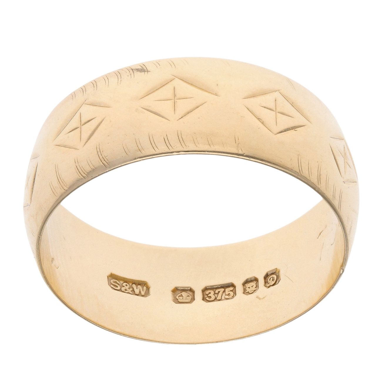 9ct Yellow Gold Patterned Wedding Band 7mm