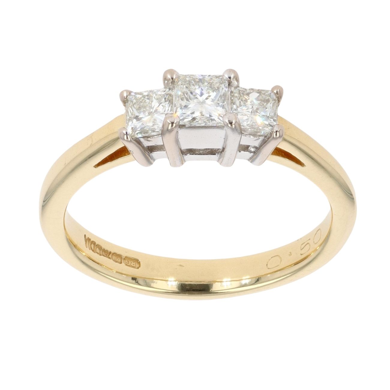 18ct Yellow Gold 0.50ct Princess Cut Diamond Trilogy Ring