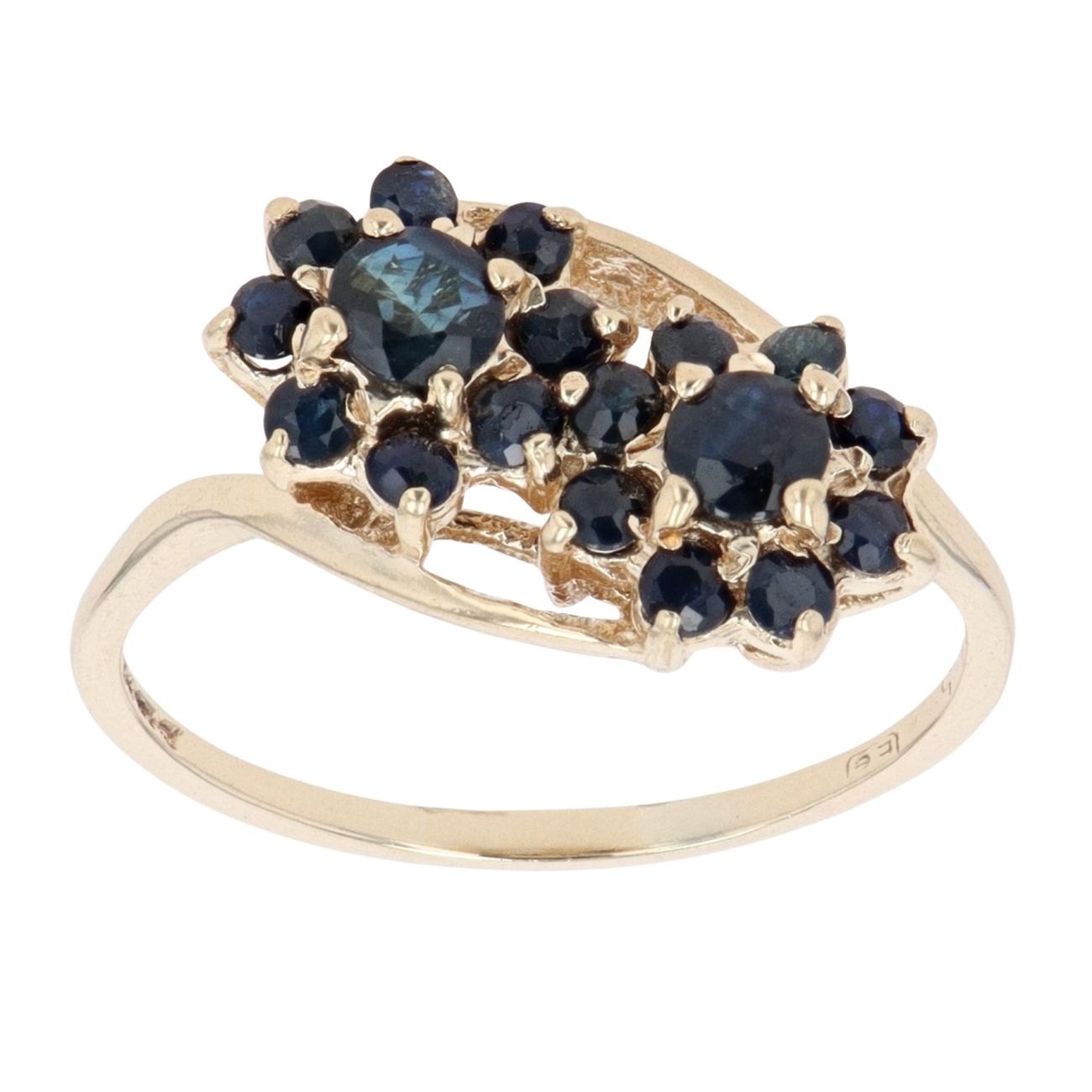 9ct Yellow Gold Sapphire Double Cluster Ring