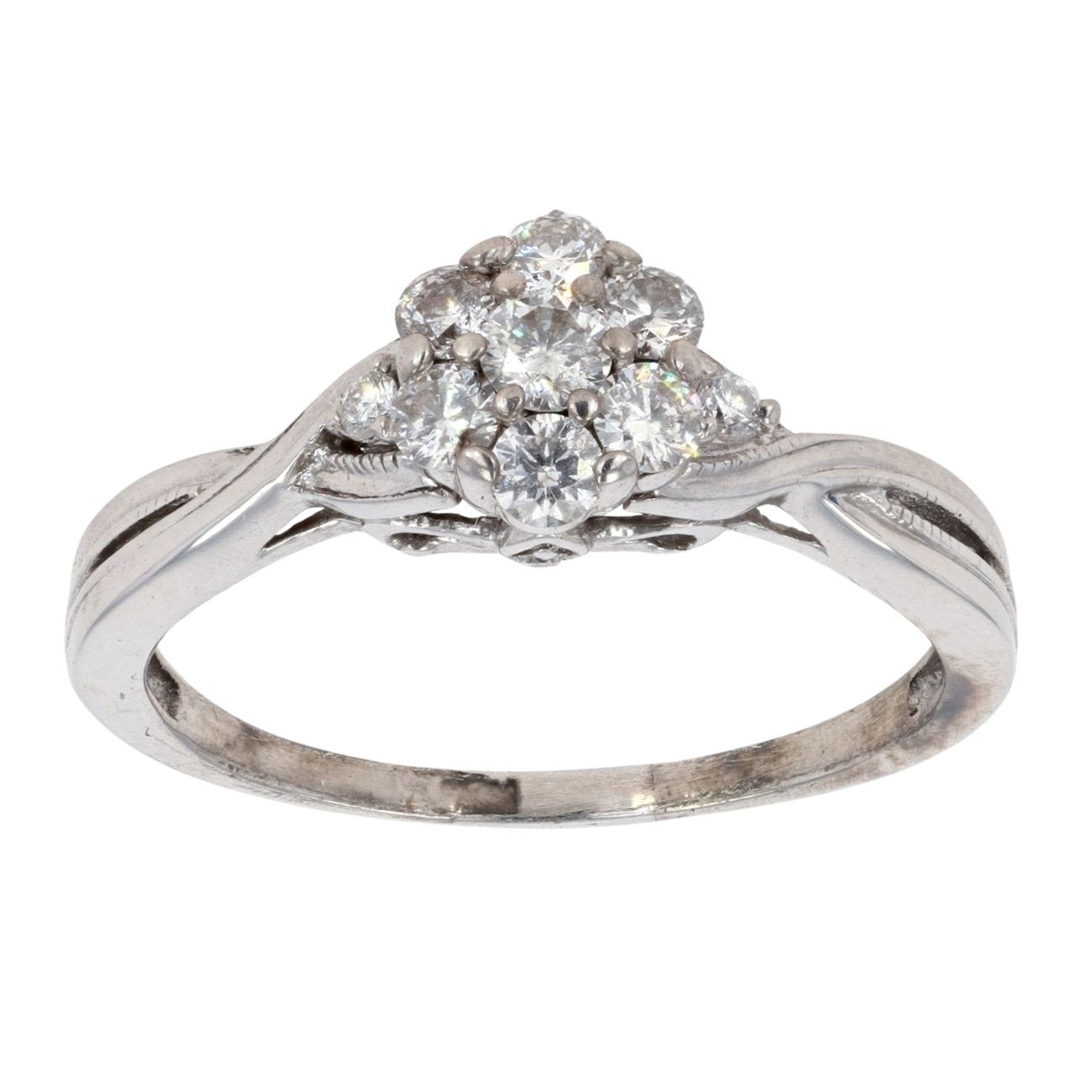 9ct White Gold 0.50ct Diamond Twist Cluster Ring