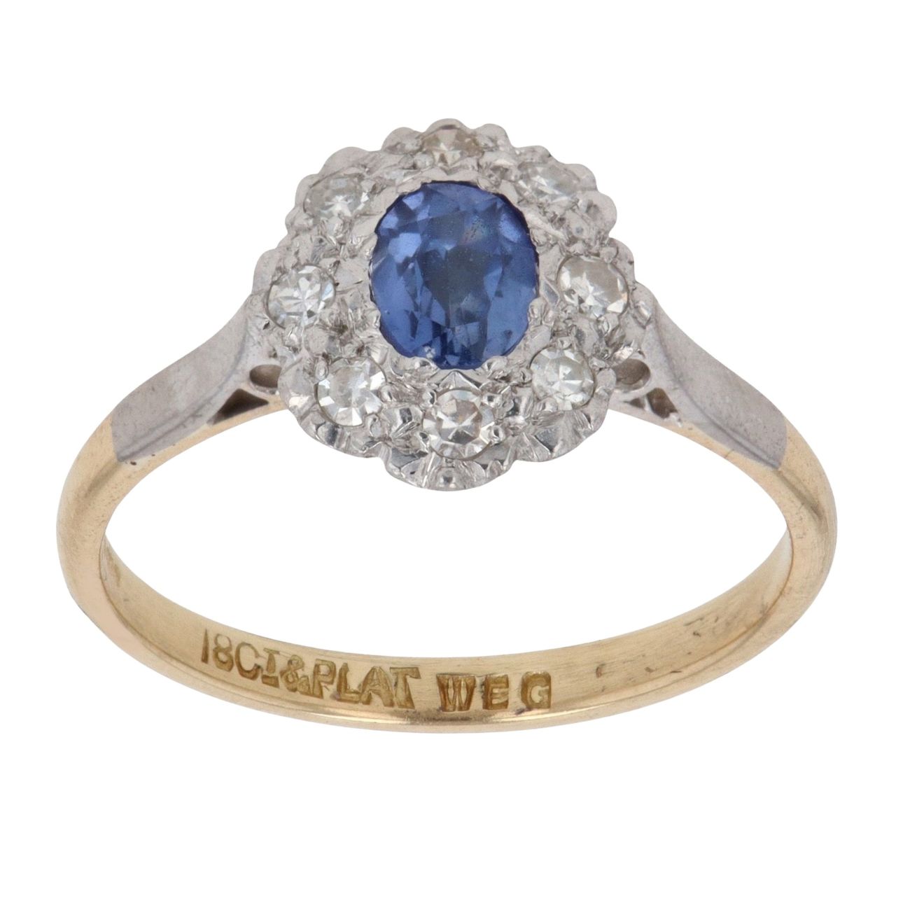 18ct Yellow Gold And Platinum 0.25ct Diamond And Sapphire Cluster Ring