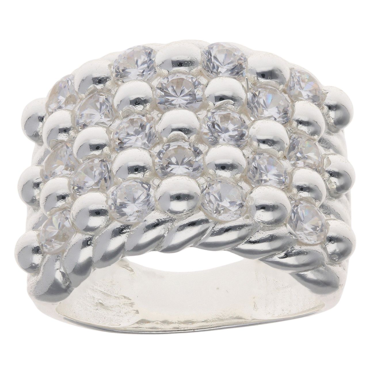 Silver Cubic Zirconia Five Row Keeper Ring