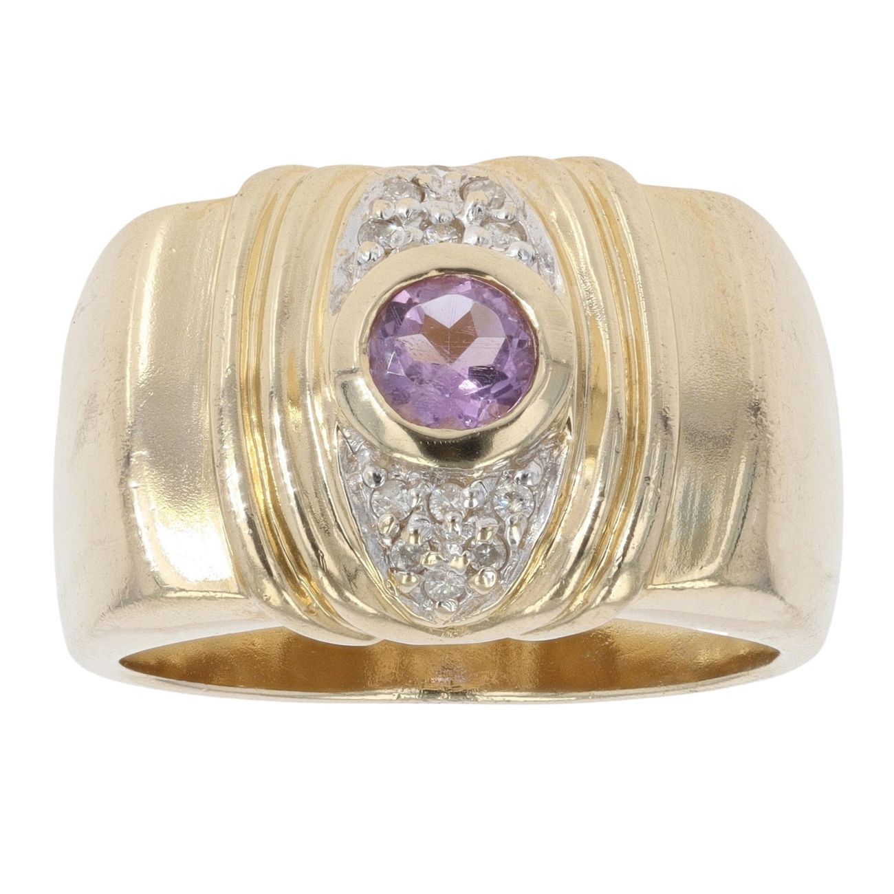 9ct Yellow Gold 0.10ct Diamond and Amethyst Signet Ring