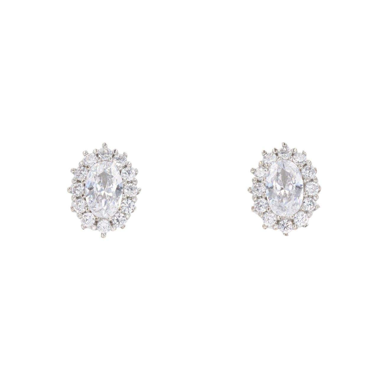Silver Cubic Zirconia Halo Stud Earrings