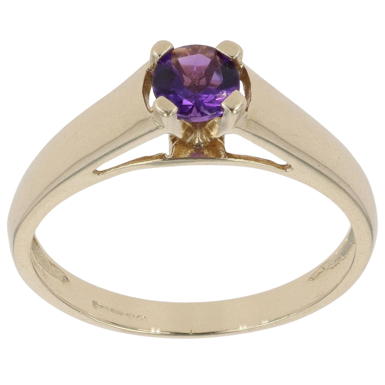 9ct Yellow Gold Amethyst Single Stone Ring