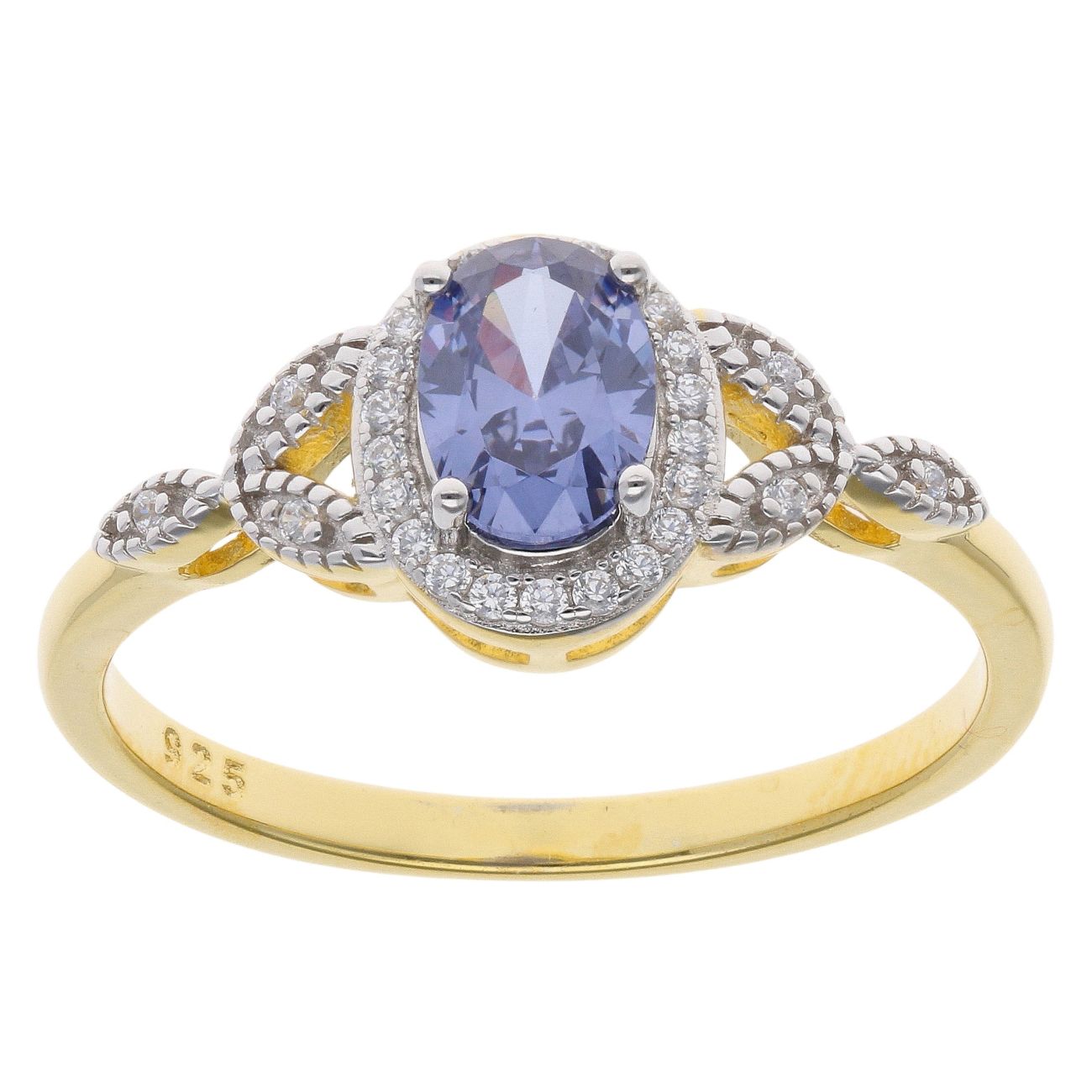 Gold Plated Silver Blue Gemstone And Cubic Zirconia Cluster Ring