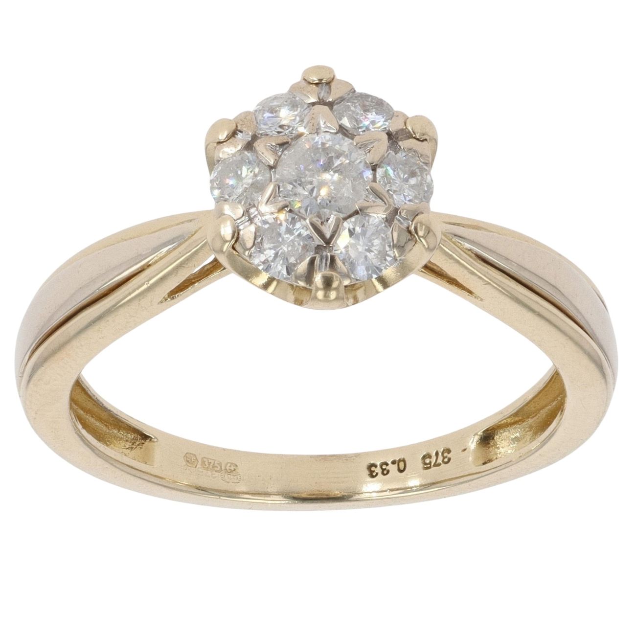 9ct Yellow Gold 0.33ct Brilliant Cut Diamond Cluster Ring