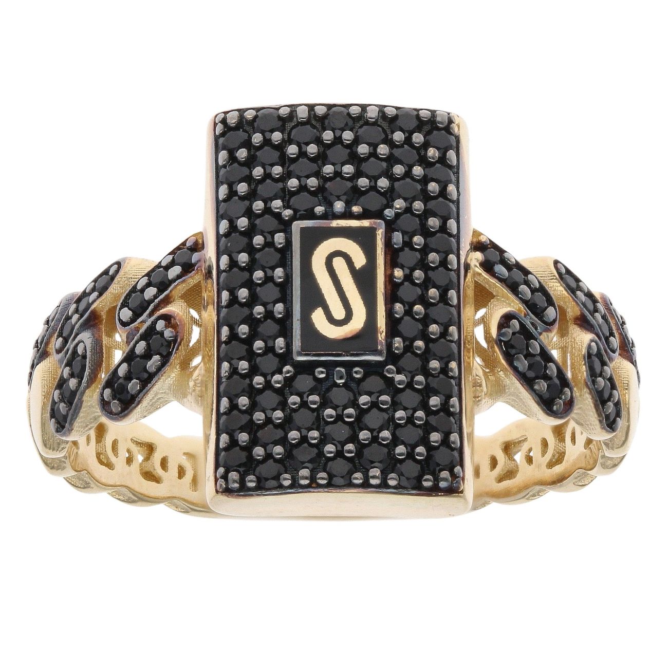 14ct Yellow Gold Monaco Classic Black Cubic Zirconia Alternate Pave Ring