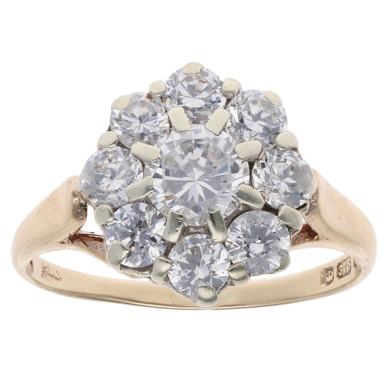 9ct Yellow Gold Cubic Zirconia Cluster Ring