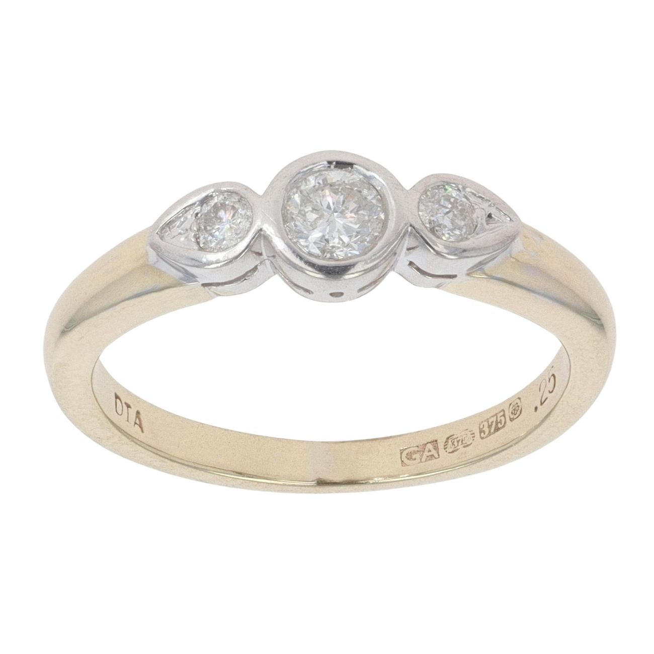 9ct Yellow Gold 0.25ct Diamond Trilogy Ring