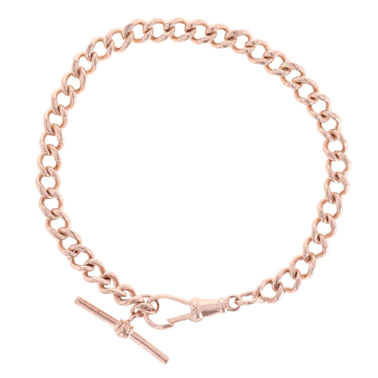 9ct Rose Gold Curb T-Bar Bracelet 7.5"