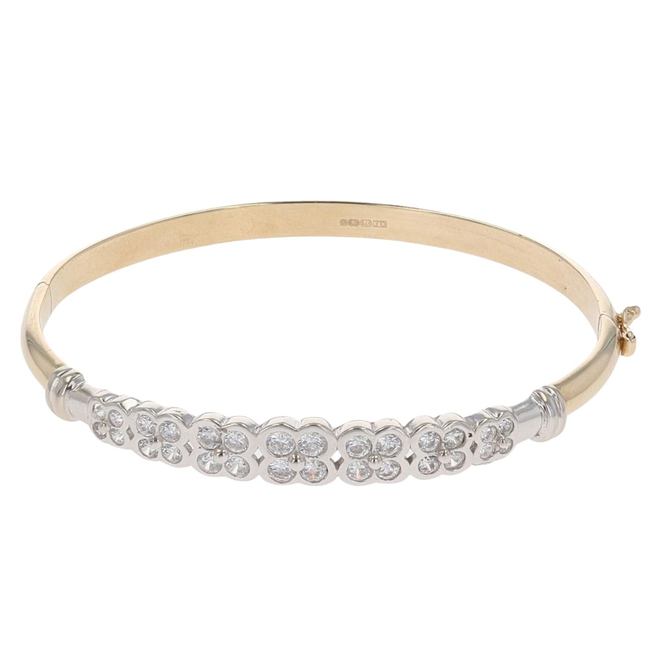 9ct Yellow Gold Cubic Zirconia Hinged Bangle