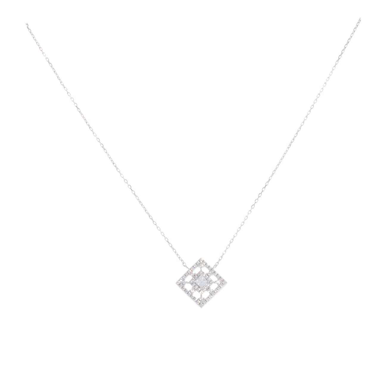 Silver Cubic Zirconia Cluster Square Pendant and Chain 16" by Icesia
