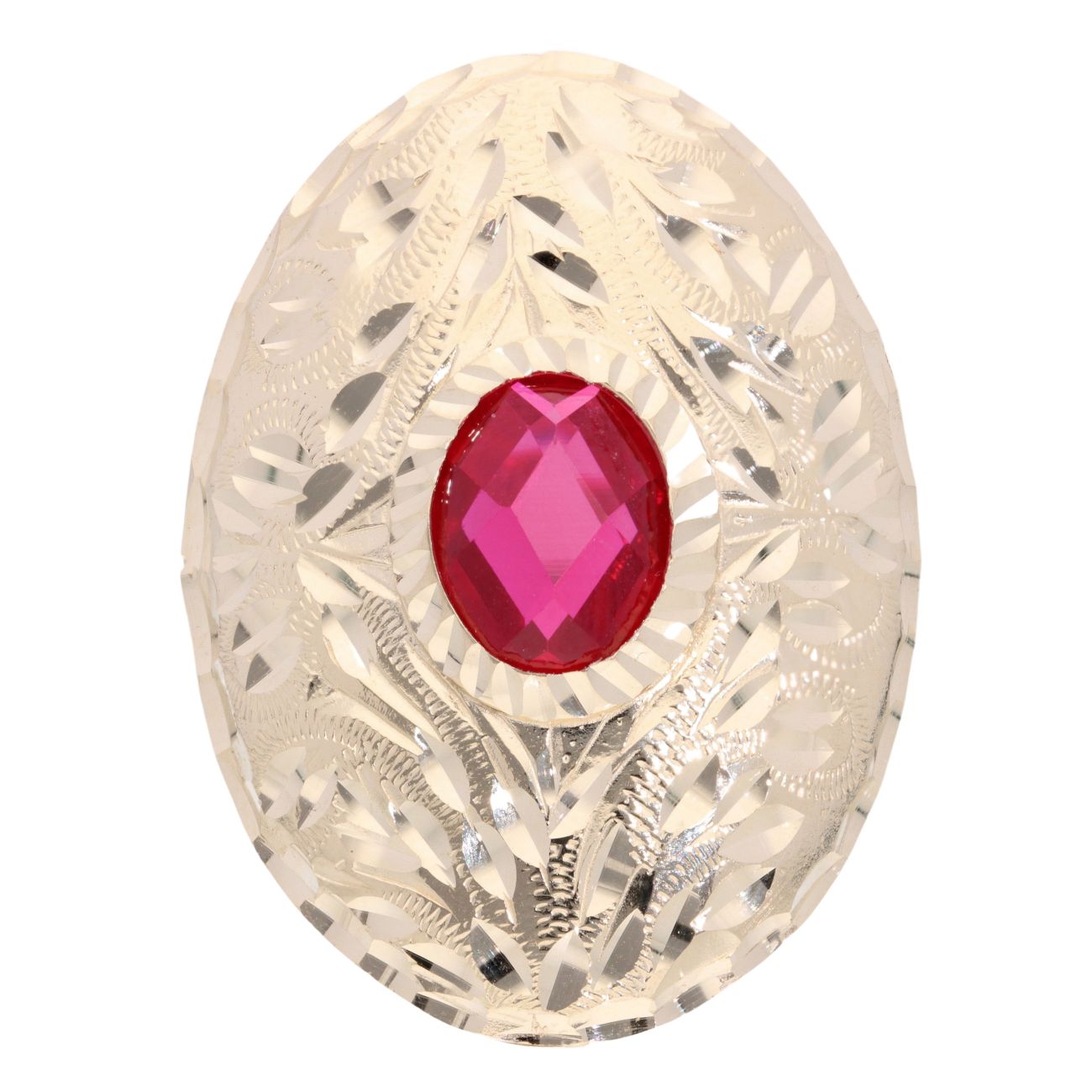 14ct Yellow Gold Red Gem Patterned Ring