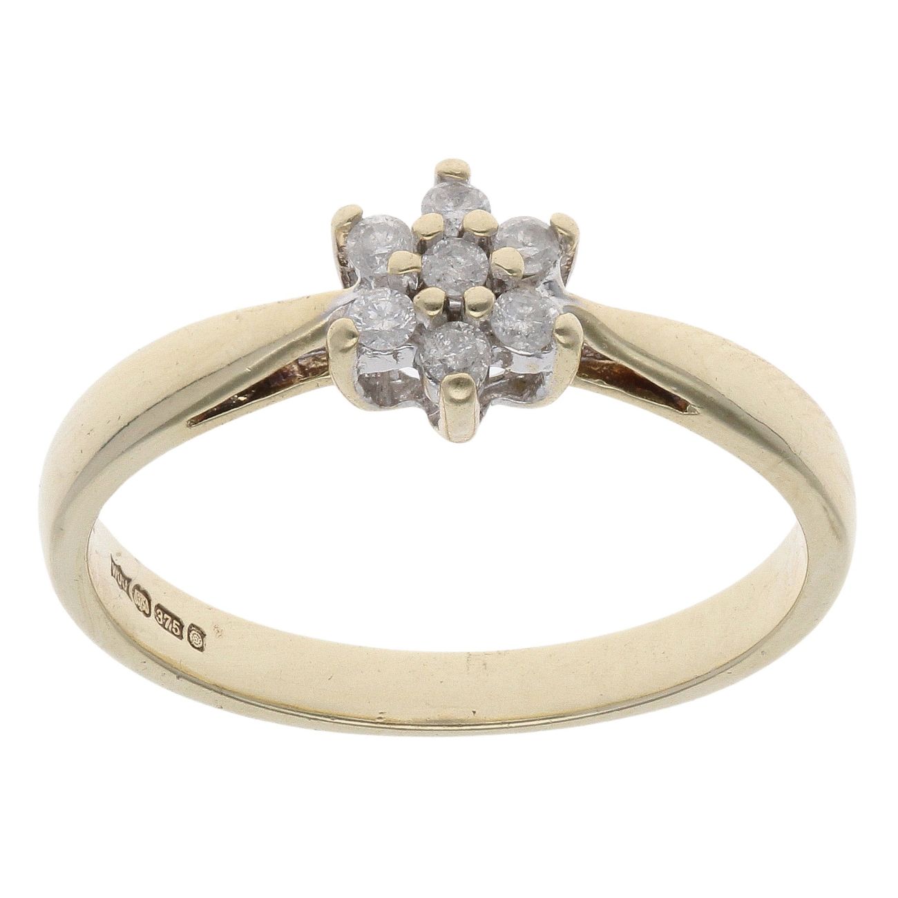 9ct Yellow Gold 0.15ct Diamond Cluster Ring