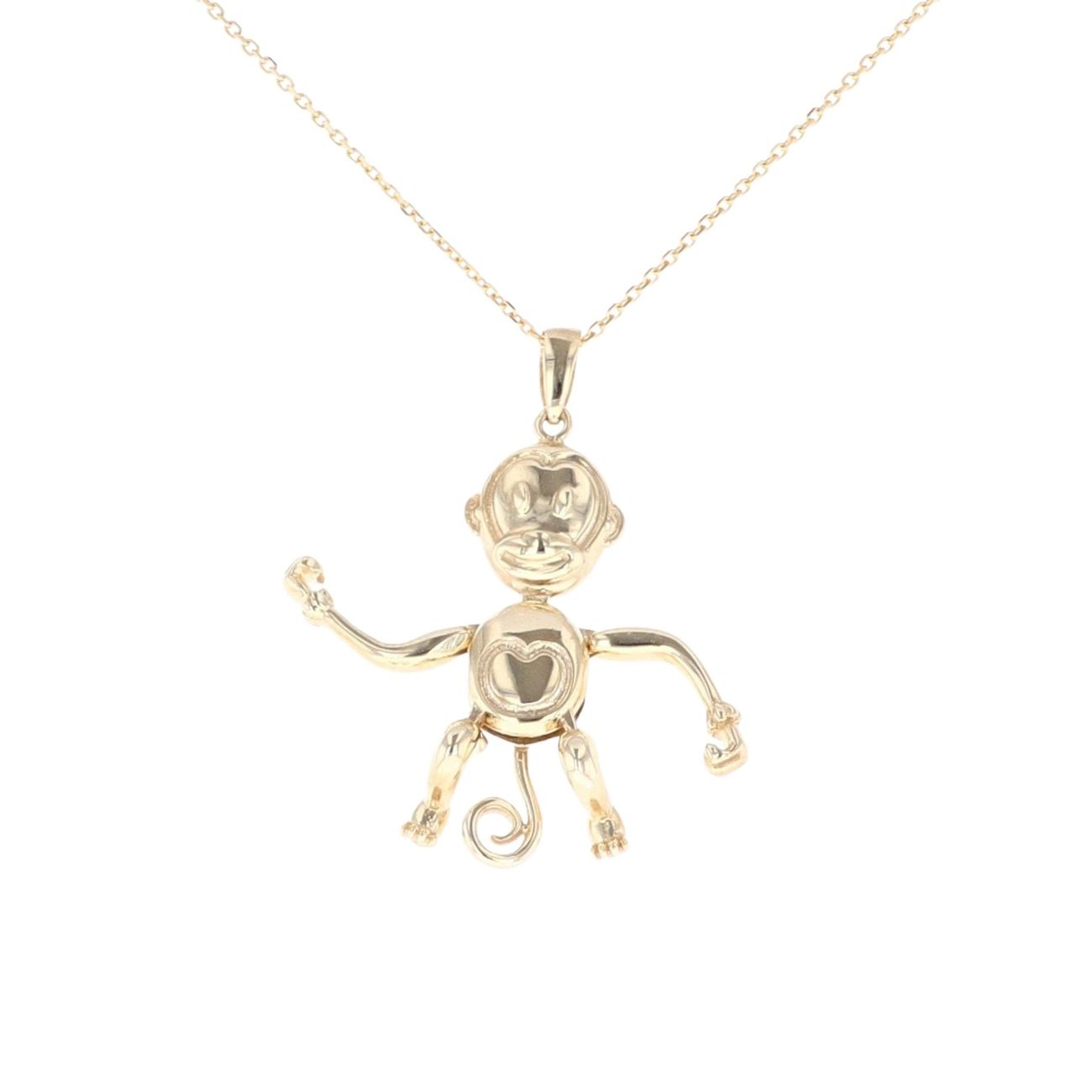 9ct Yellow Gold Movable Monkey Pendant And Chain 18"