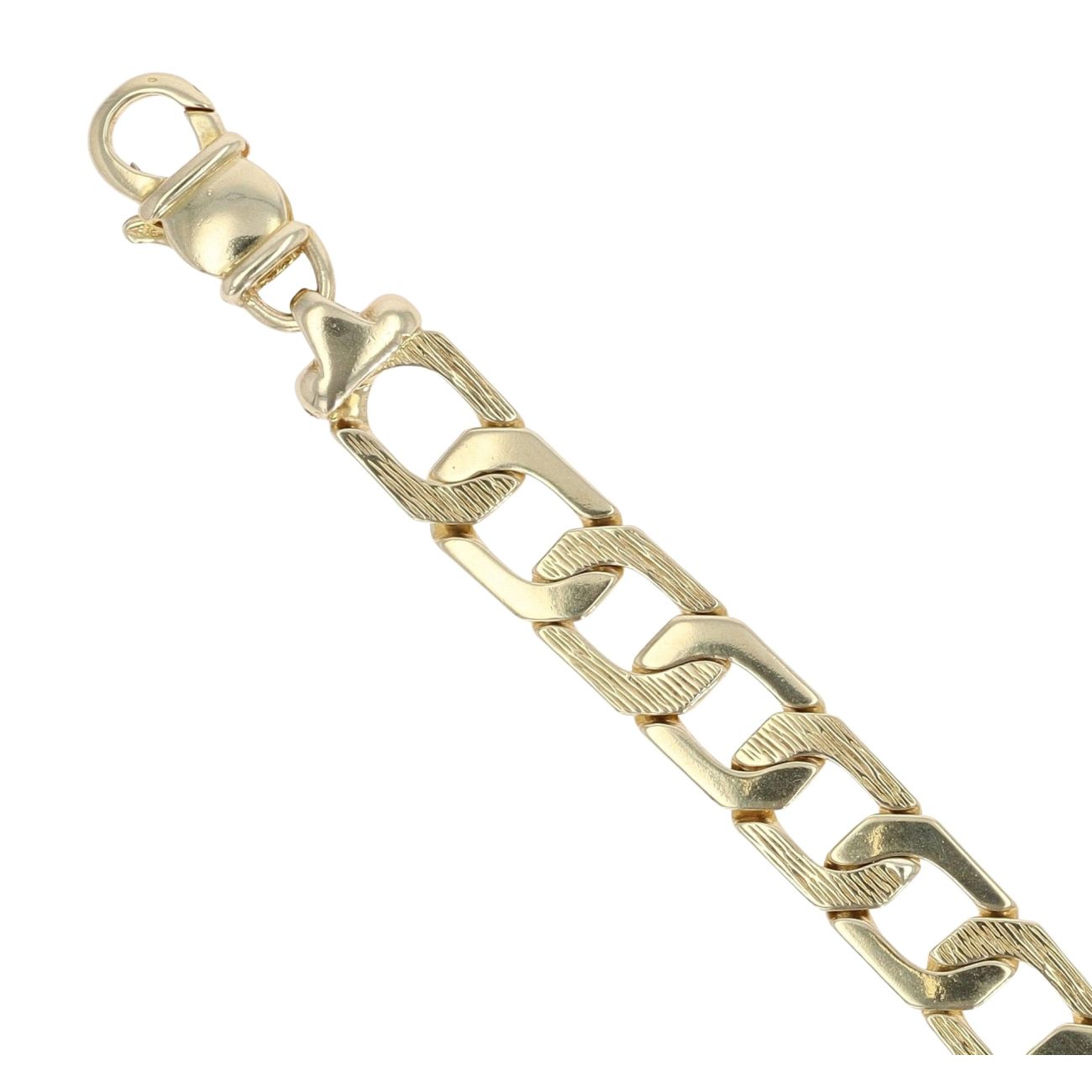 9ct Yellow Gold Patterned and Plain Curb Bracelet 8.5"