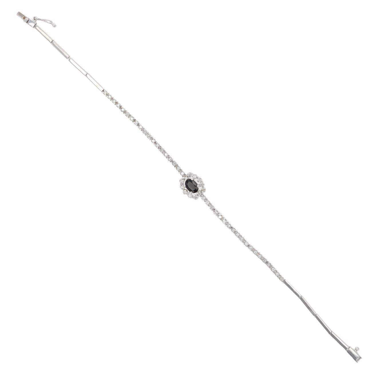 18ct White Gold 0.40ct Diamond and Sapphire Bracelet 7"