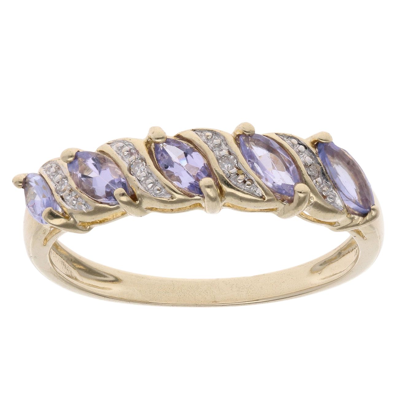 9ct Yellow Gold 0.05ct Diamond and Tanzanite Cluster Ring