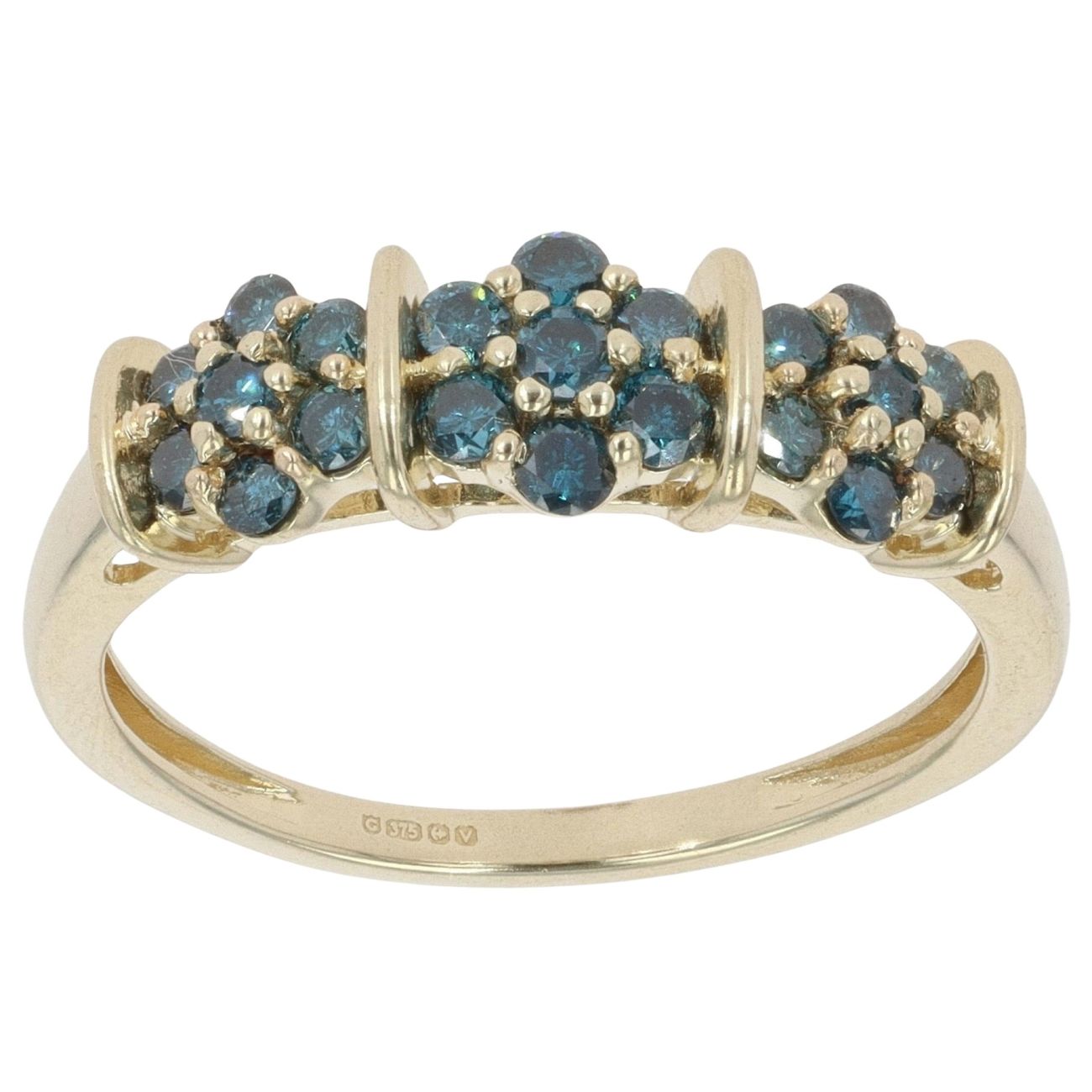9ct Yellow Gold 0.55ct Blue Diamond Cluster Ring
