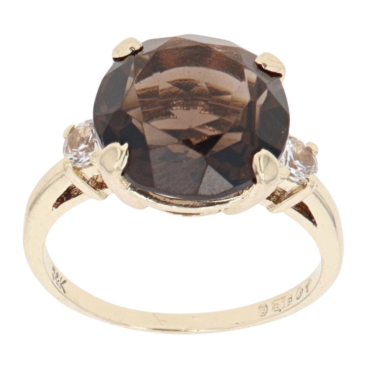 9ct Yellow Gold Smoky Quartz And Cubic Zirconia Ring