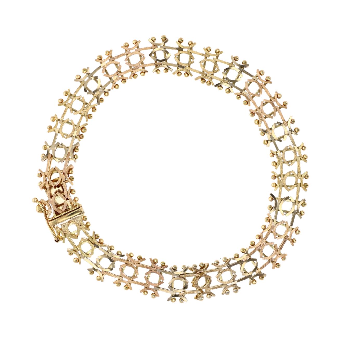 18ct Yellow, White And Rose Gold Fancy Bracelet 7"