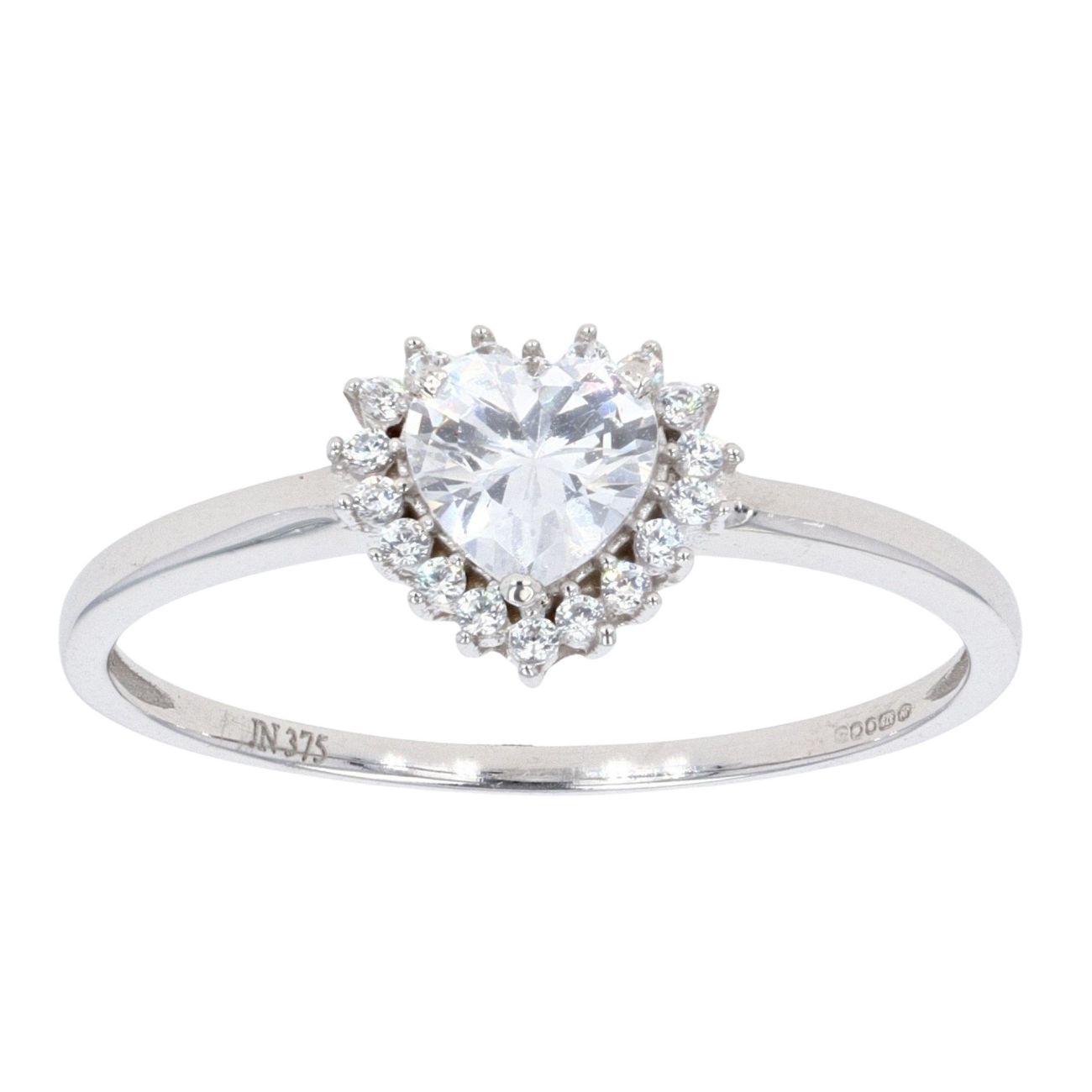 9ct White Gold Cubic Zirconia Heart Cluster Ring