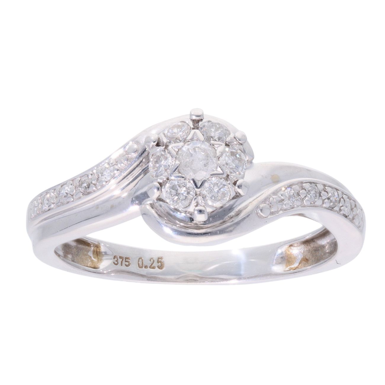 9ct White Gold 0.25ct Diamond Twist Cluster Ring