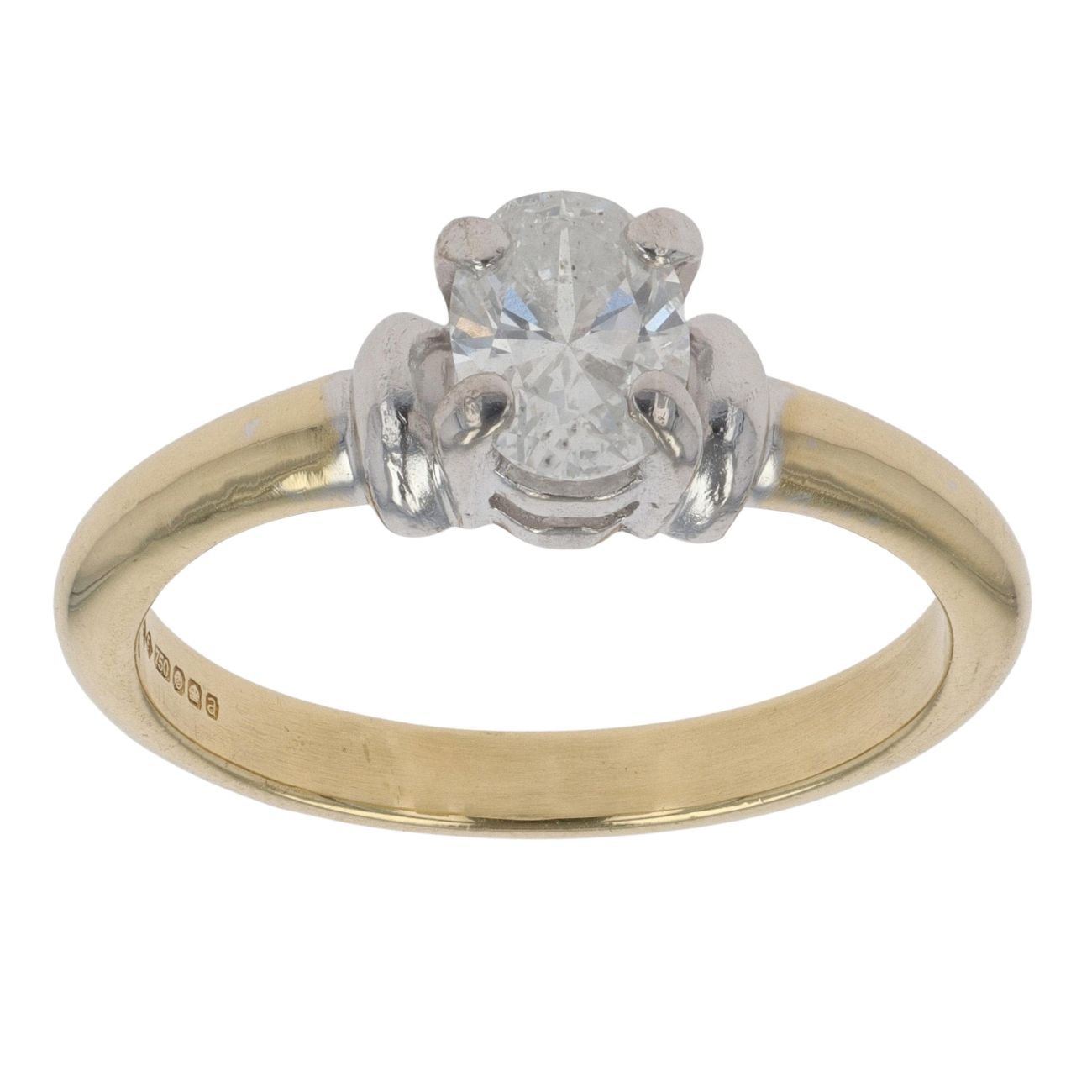 18ct Yellow And White Gold 0.80ct Oval Cut Diamond Solitaire Ring