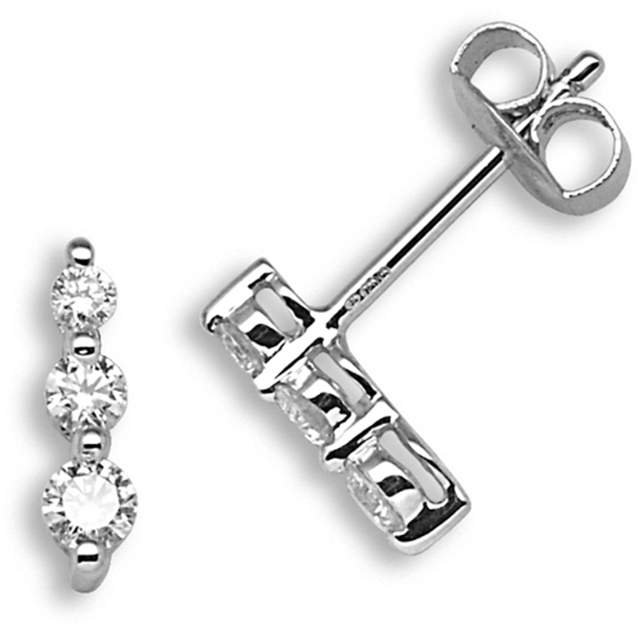 18 Carat White Gold 33pts Diamond Trilogy Stud Earrings