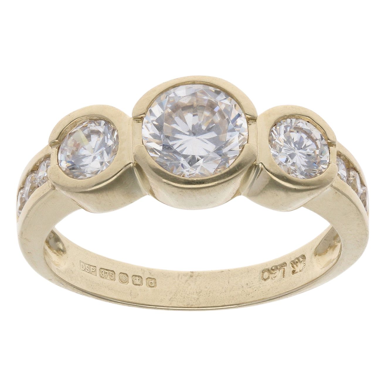 9ct Yellow Gold Cubic Zirconia Three Stone Ring